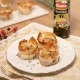 Receta casera de cestas de pasta filo con champiñones, foie, manzana y piñones